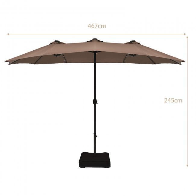 15 Feet Solar LED Patio Double-sided Umbrella with Weight