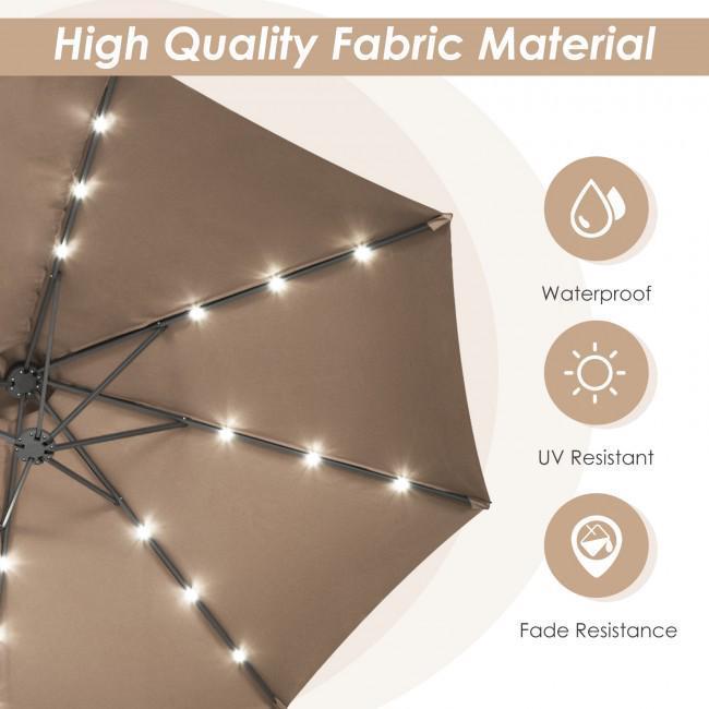 15 Feet Solar LED Patio Double-sided Umbrella with Weight