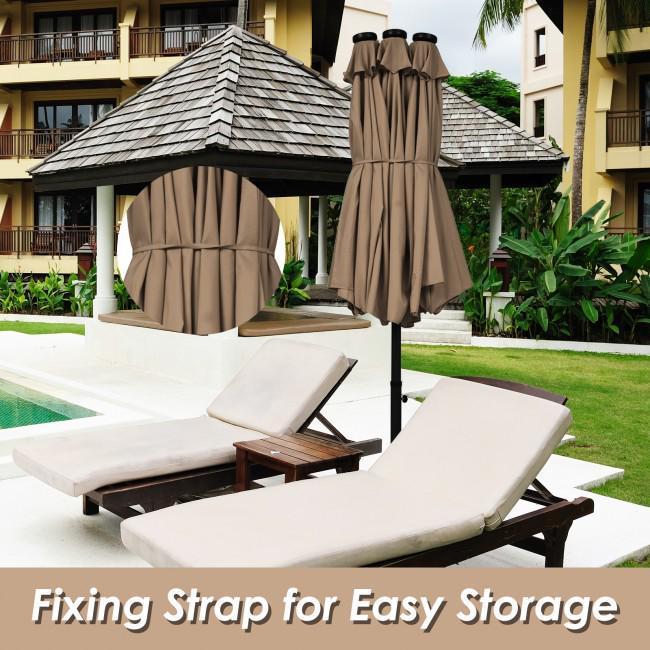 15 Feet Solar LED Patio Double-sided Umbrella with Weight