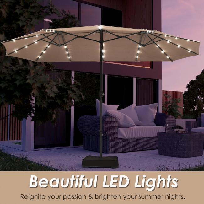 15 Feet Solar LED Patio Double-sided Umbrella with Weight