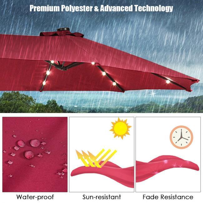 15 Feet Solar LED Patio Double-sided Umbrella with Weight