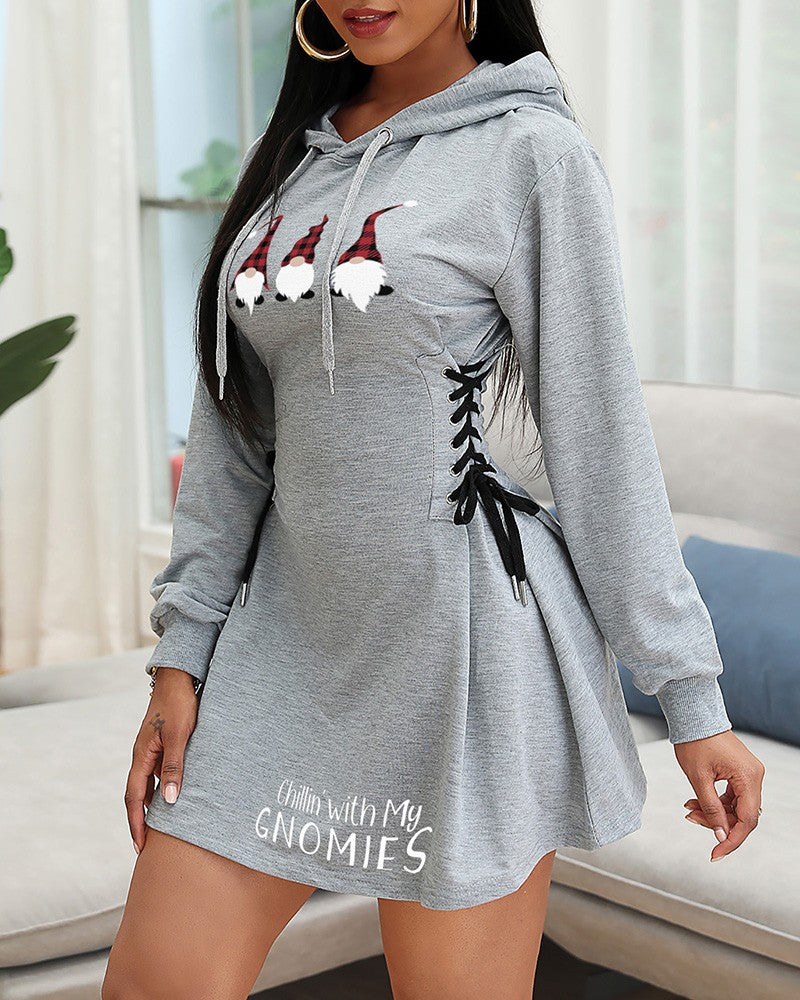Christmas Gnomes Svg Eyelet Lace-up Casual Dress