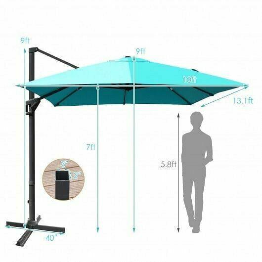 10x13ft Rectangular Cantilever Umbrella with 360 Rotation Function-Turquoise -