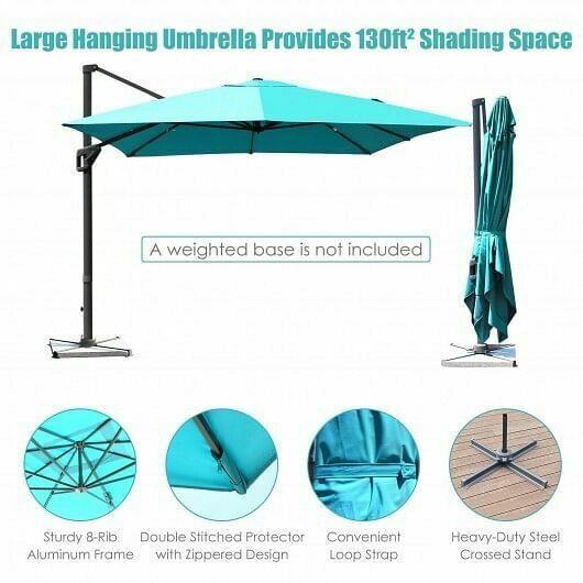 10x13ft Rectangular Cantilever Umbrella with 360 Rotation Function-Turquoise -