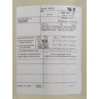 Motor, SF/WF, 0.75hp, 115/208-230v, 1-Spd, SQFL, EE, Full