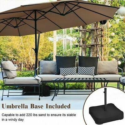 15 Foot Extra Large Patio Double Sided Umbrella with Crank and Base-Tan - Color
