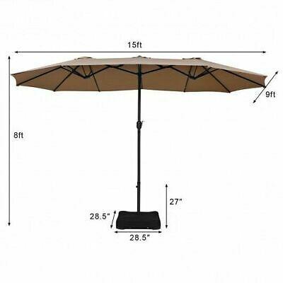 15 Foot Extra Large Patio Double Sided Umbrella with Crank and Base-Tan - Color
