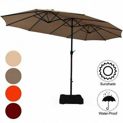15 Foot Extra Large Patio Double Sided Umbrella with Crank and Base-Tan - Color
