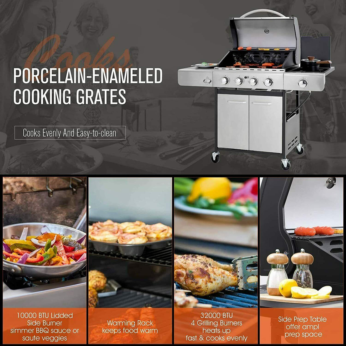 Propane Gas Grill 4 Burner Liquid Propane Gas Grill BBQ Steel Outdoor Cooking