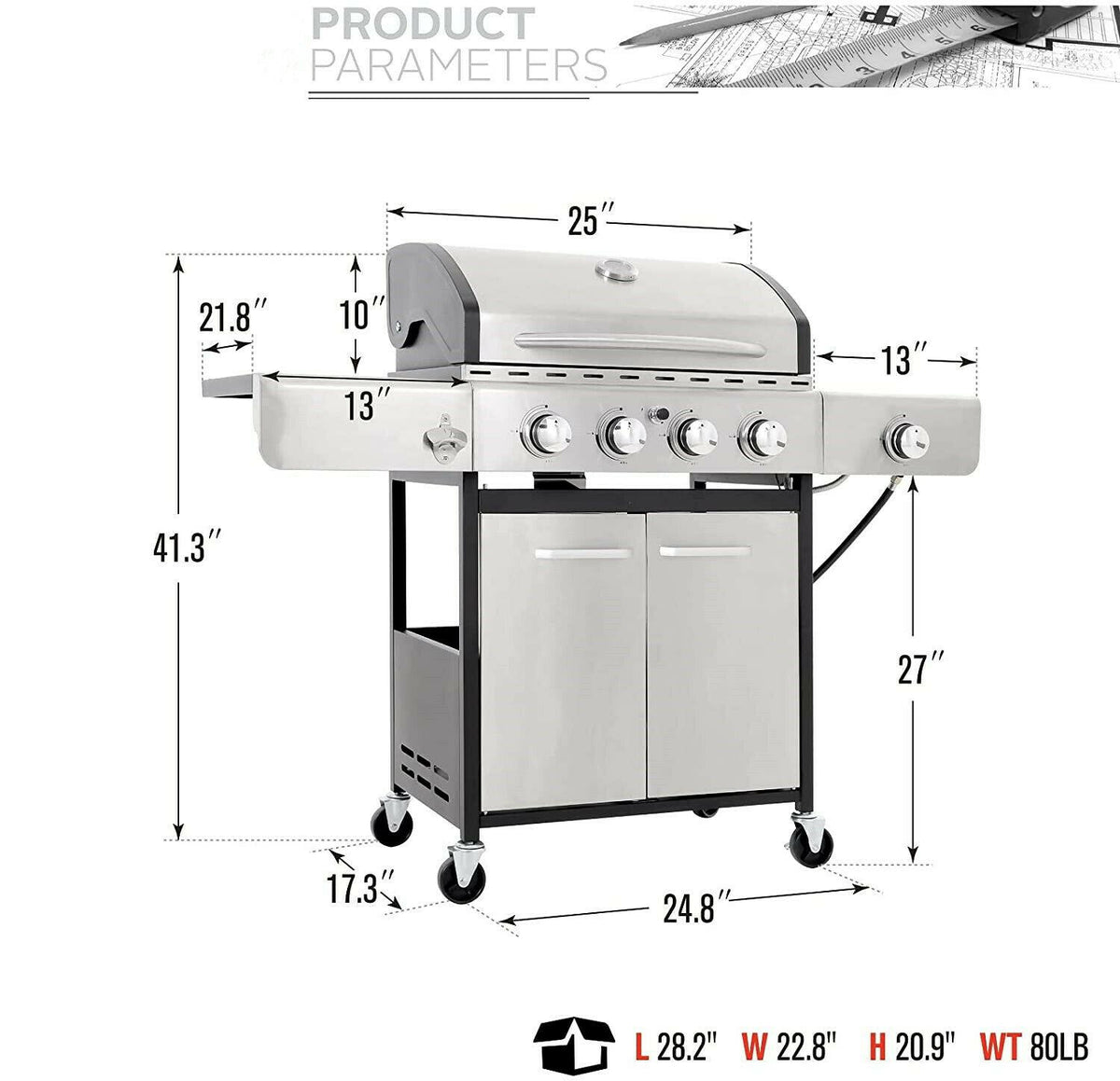 Propane Gas Grill 4 Burner Liquid Propane Gas Grill BBQ Steel Outdoor Cooking