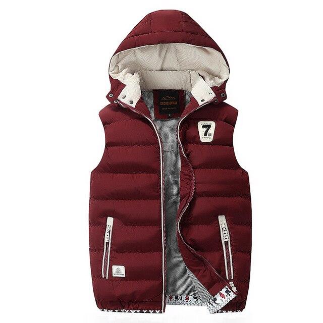Men Winter Vests Hat Detachable Down Vest Casual Waistcoat Sleeveless Jackets