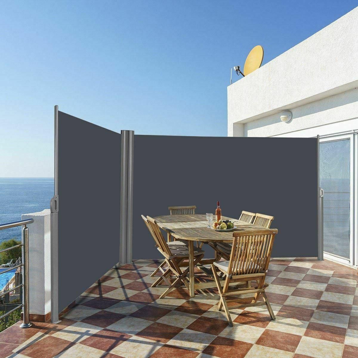 Modern 2 Sides Dark Grey Retractable Privacy Divider Patio/Office Screen