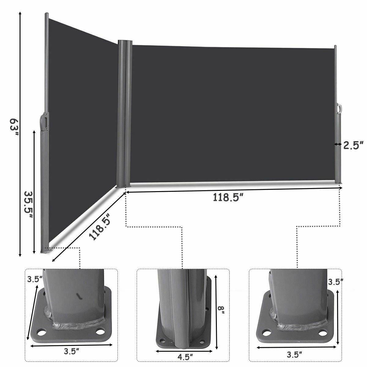Modern 2 Sides Dark Grey Retractable Privacy Divider Patio/Office Screen