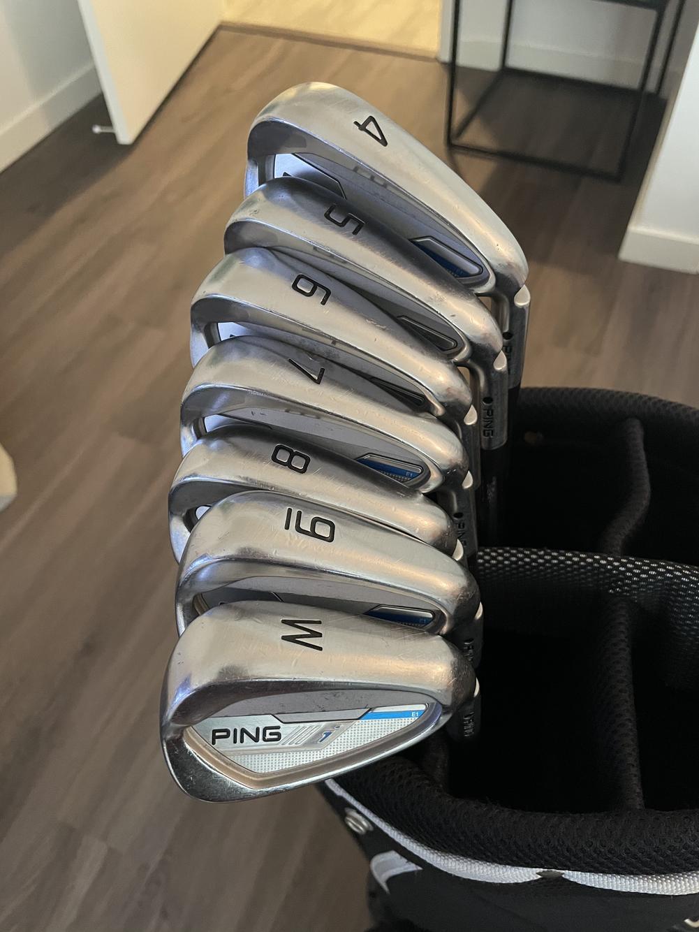 Men's Ping i series Right Handed Iron Set Stiff Flex Steel Shaft wolf grey Golf Pride grips- used