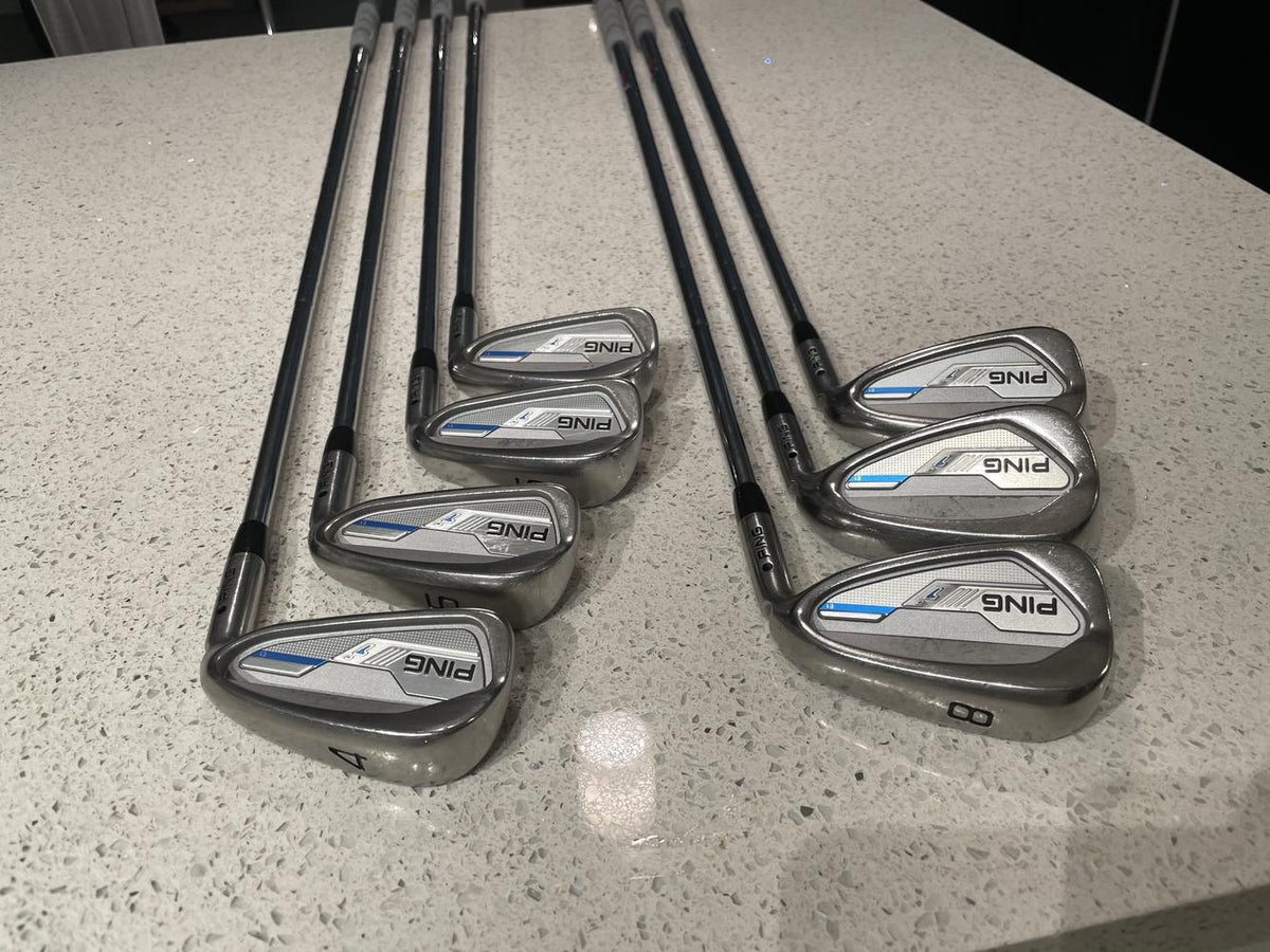 Men's Ping i series Right Handed Iron Set Stiff Flex Steel Shaft wolf grey Golf Pride grips- used