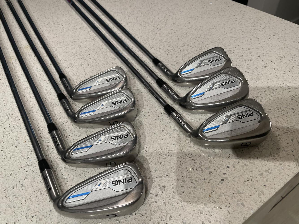 Men's Ping i series Right Handed Iron Set Stiff Flex Steel Shaft wolf grey Golf Pride grips- used