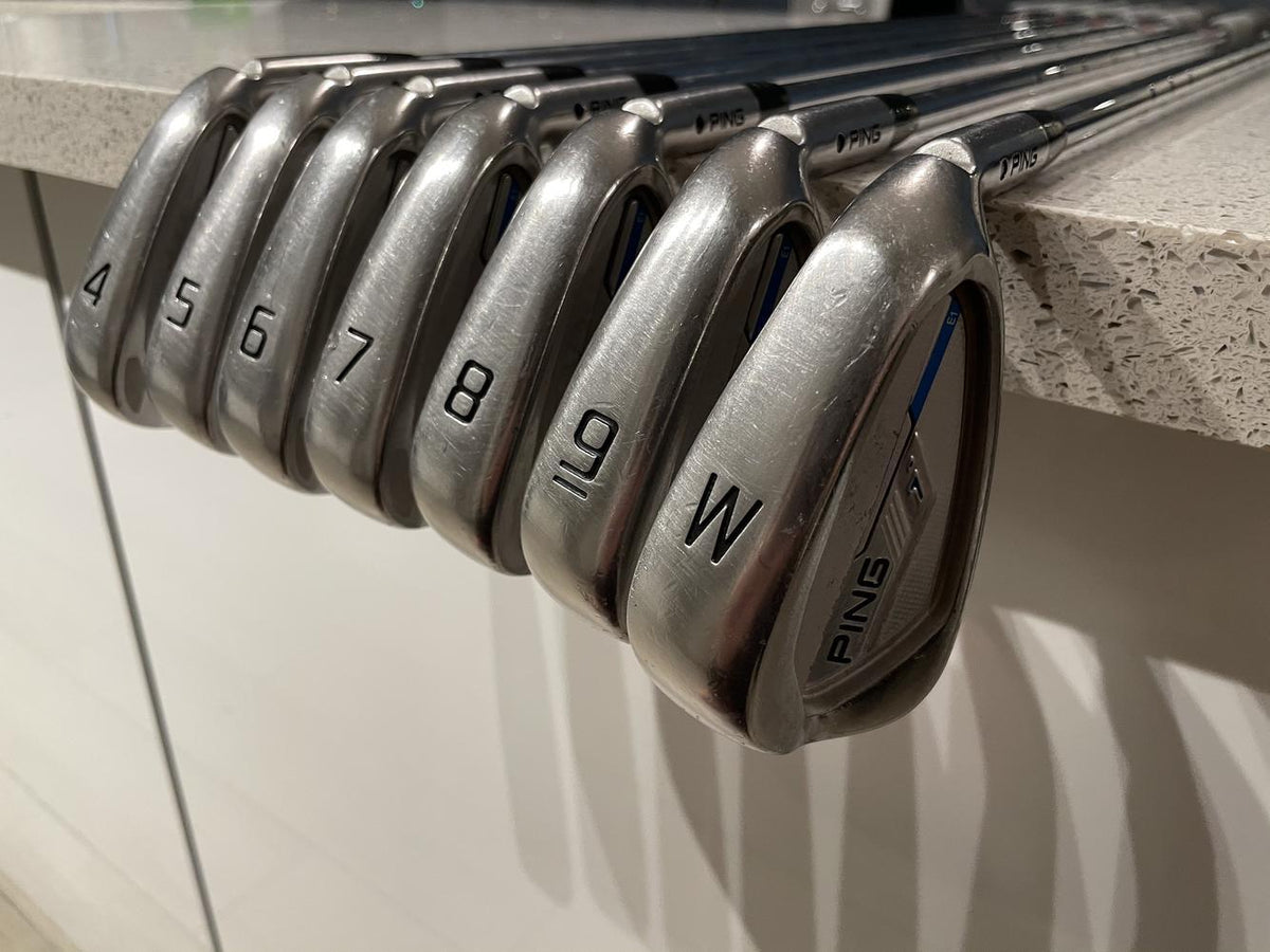 Men's Ping i series Right Handed Iron Set Stiff Flex Steel Shaft wolf grey Golf Pride grips- used