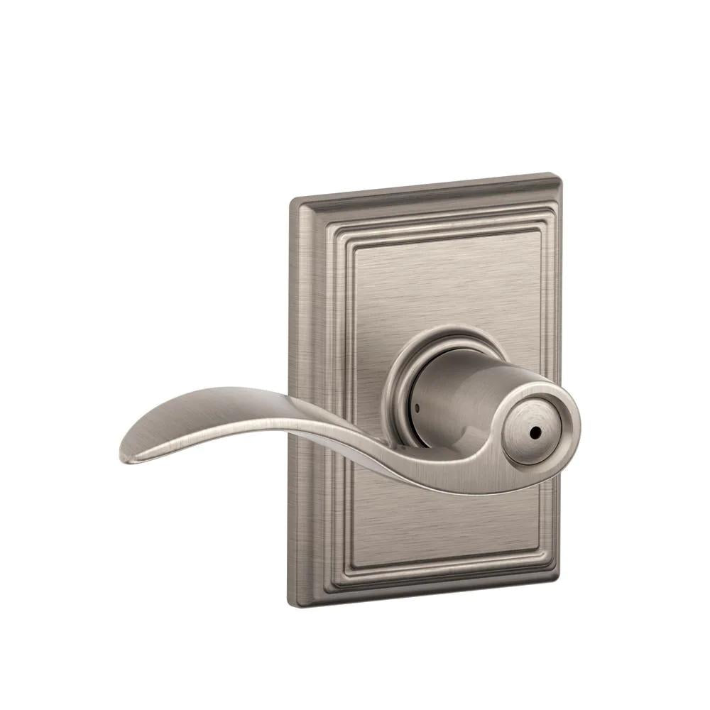 Accent Satin Nickel Privacy Bed/Bath Door Lever with Addison Trim