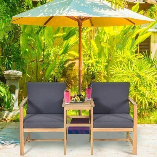Durable 3 in 1 Patio Deck Solid Wood Thick Cushion Garden Porch Furniture