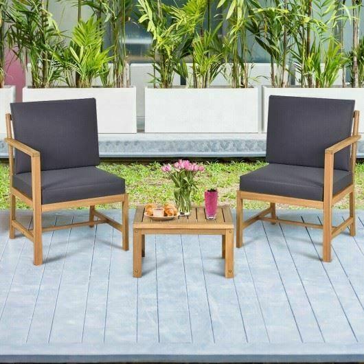 Durable 3 in 1 Patio Deck Solid Wood Thick Cushion Garden Porch Furniture