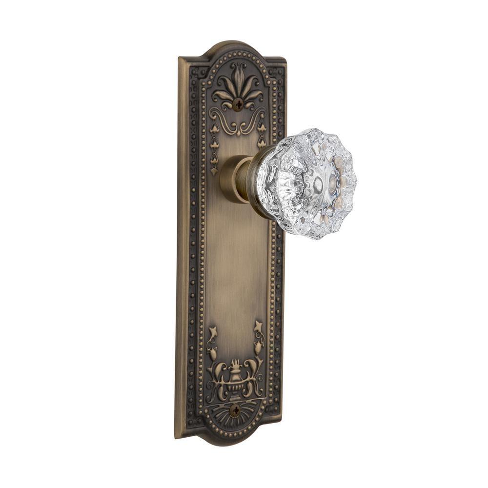 Meadows Plate 2-3/8 in. Backset Antique Brass PassaHall/Closet Crystal Glass Door Knob