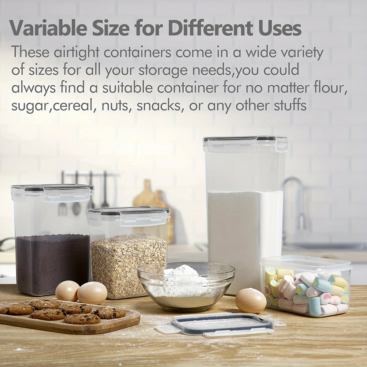 7pcs Airtight Food StoraContainers: BPA Plastic Canisters For Spaghetti, Dry Food, Flour &amp; Sugar - Includes Labels!