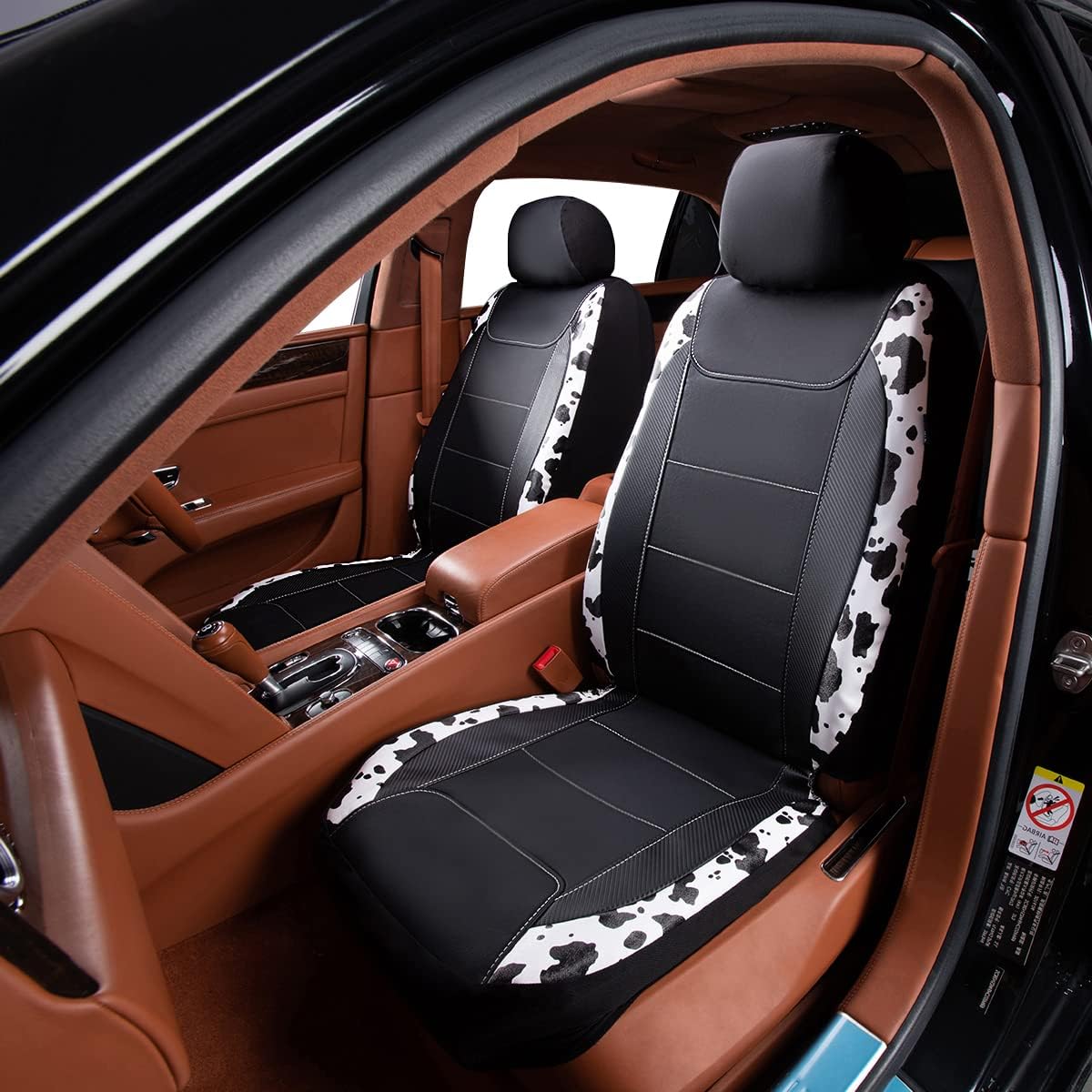 Flying Banner car seat Covers Protects Water Proof Faux Leather Carbon Fiber Front and Rear Bench (Cow Black, Full Set - 8PCS)