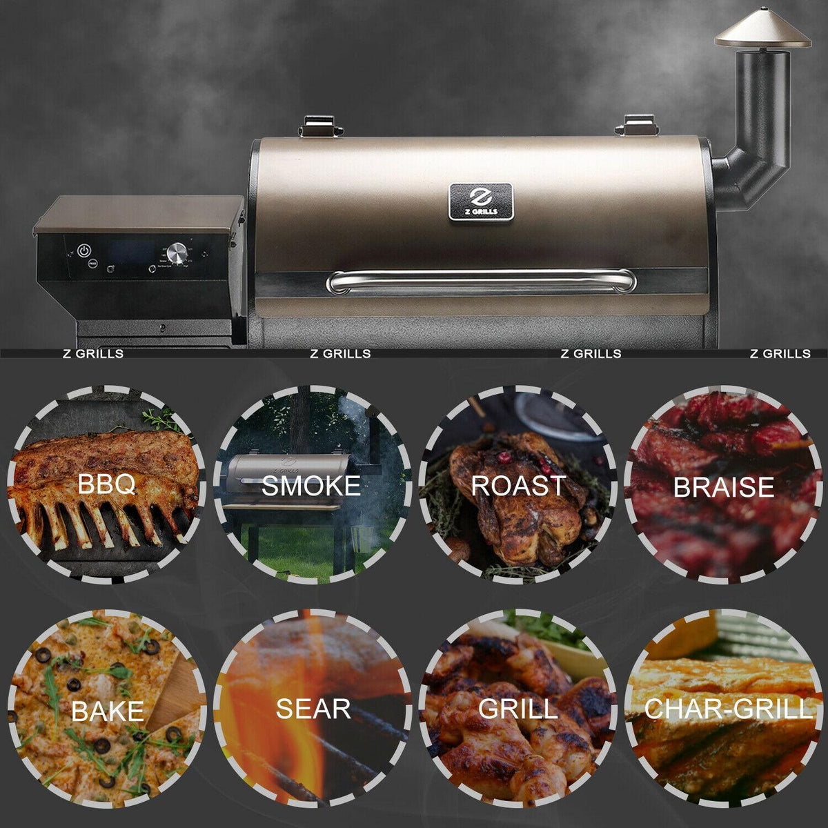 Z GRILLS ZPG-7002C Wood Pellet Grill BBQ Smoker Digital Control 697 sq. in.