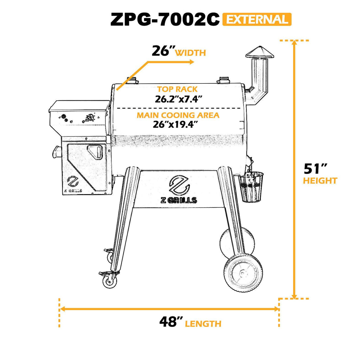 Z GRILLS ZPG-7002C Wood Pellet Grill BBQ Smoker Digital Control 697 sq. in.