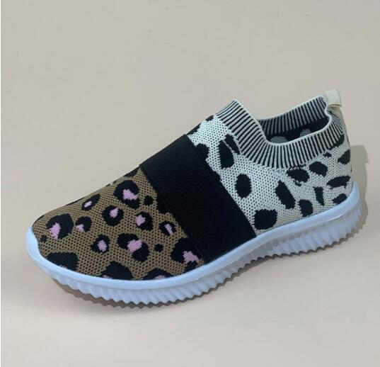 Ladies Leopard Mesh Breathable Slip-On Loafers