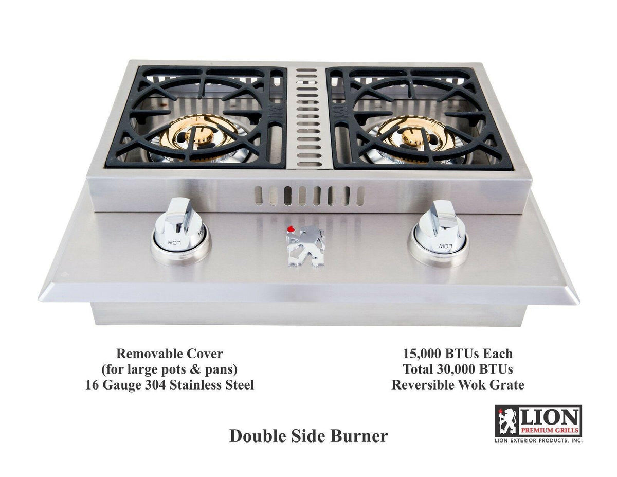 Lion Premium Grills Double Side Burner 30K BTU'S - LIQUID PROPANE - MODEL L-1707