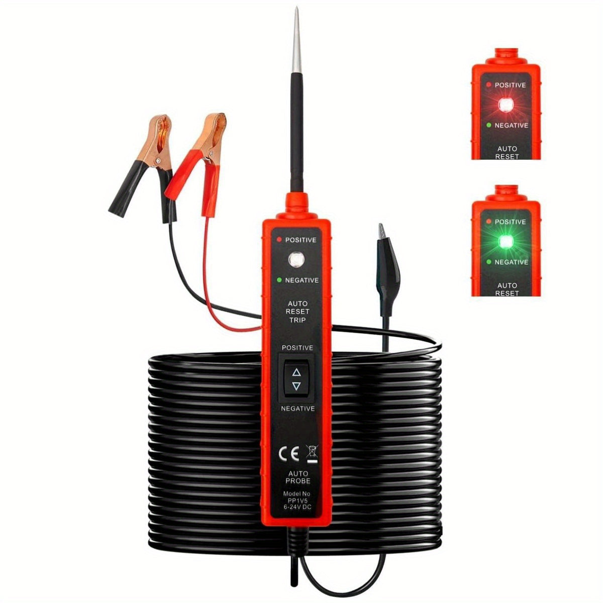 Power Circuit Probe Tester 6-24V DC Test Light Short Circuit Automotive Component Electrical Polarity Identify Continuity Tester Overload Protection
