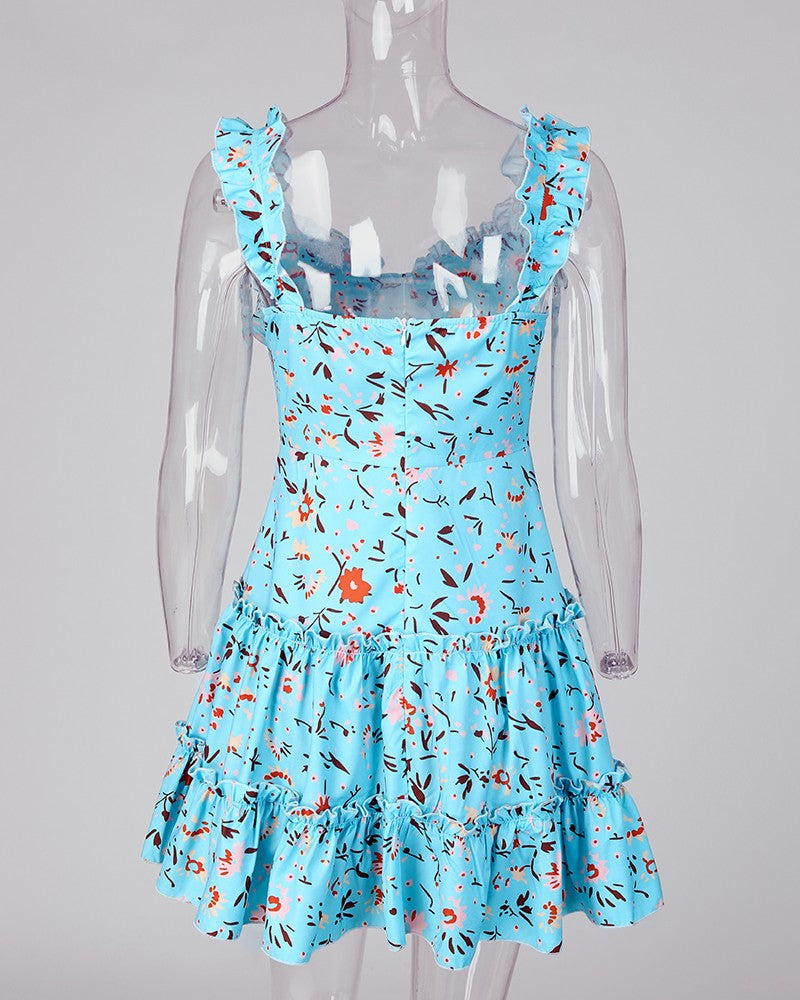 Floral Print Ruffle Trim Dress