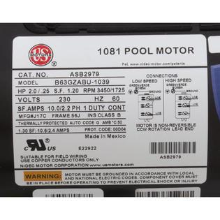 Motor, /US Mtr, 2.0hp, 230v, 2-Spd, 56Jfr, C-Face, Thd, Full