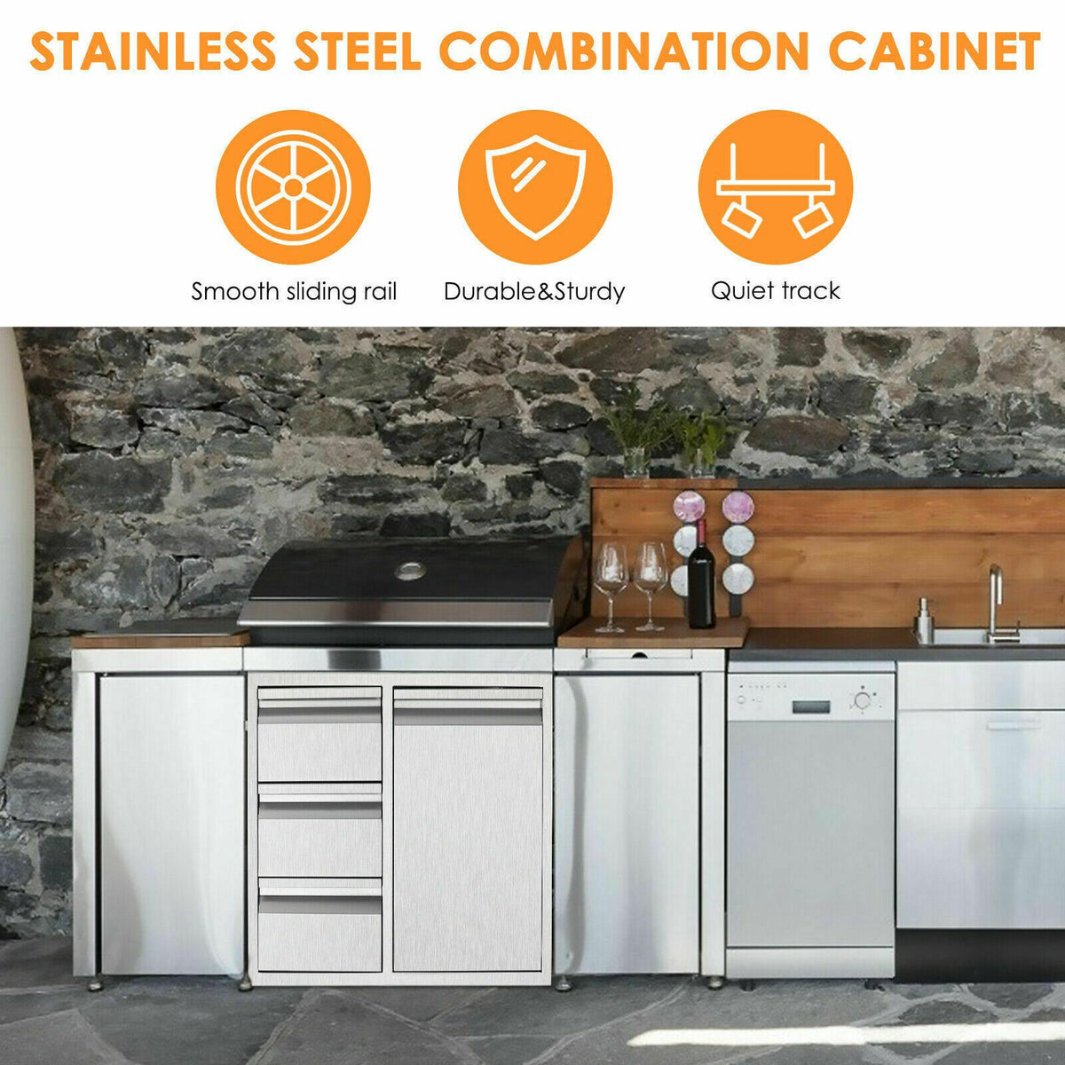 28*22*19.5" Barbecue Door 3 Drawer Combination Outdoor Kitchen Rack Storage