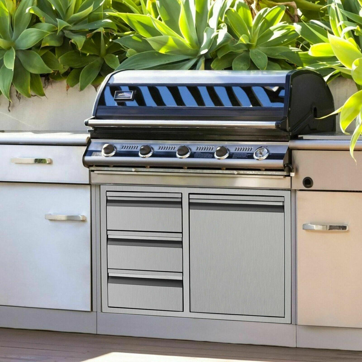 28*22*19.5" Barbecue Door 3 Drawer Combination Outdoor Kitchen Rack Storage
