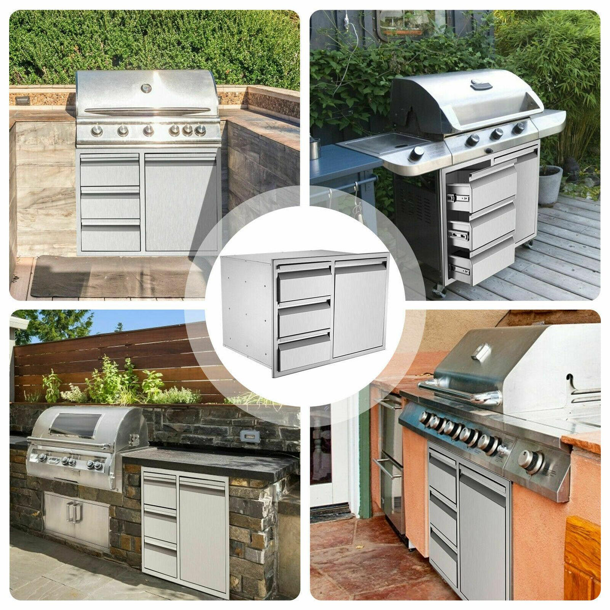 28*22*19.5" Barbecue Door 3 Drawer Combination Outdoor Kitchen Rack Storage