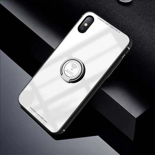 Luxury Tempered Glass Magnetic Ring Holder Case for iPhone