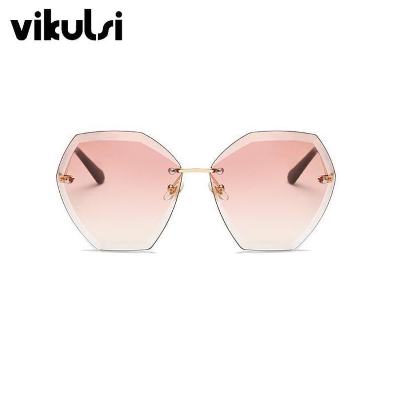 Sunglasses - Elegant Optics Rimless Lunette Femme Oversized Famous Brand Designer Lady Sunglasses