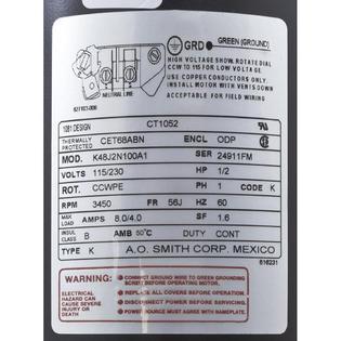 Motor, Century, 0.5hp, 115v/230v, 1-Spd, 56Cfr, C-Face Thd, EE