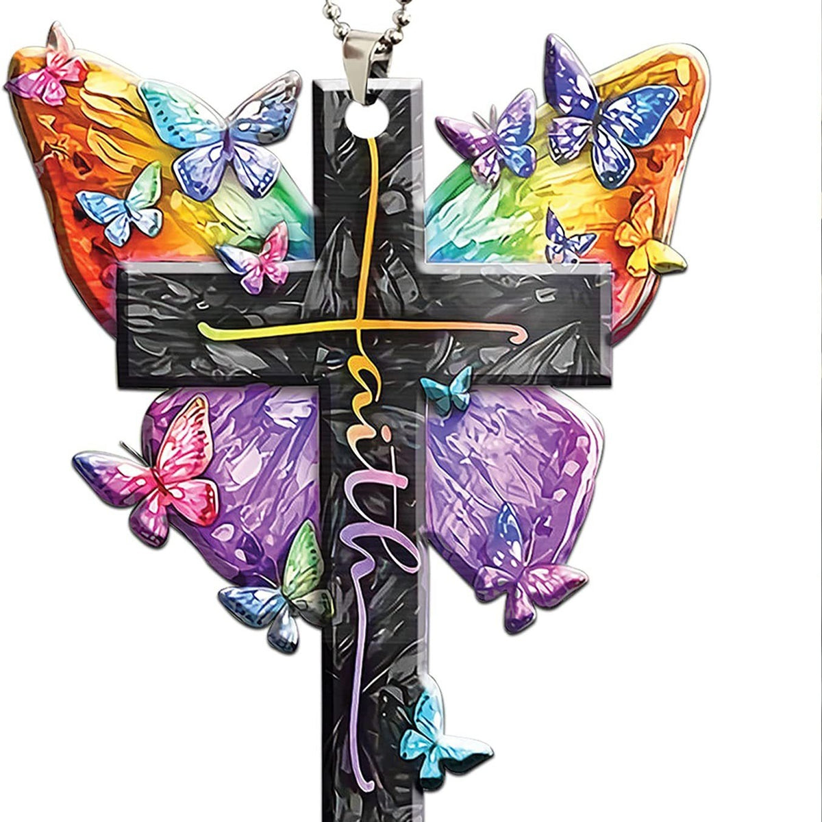 1pc Butterfly Cross Car Ornament, Christmas Tree Decoration Hanging Ornament Keychain Accessories Car Interior Accessories Couple Gifts