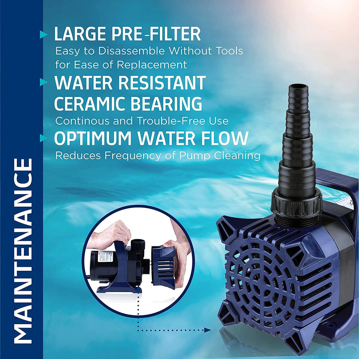 Alpine Corporation Alpine PAL3100 Cyclone Pond Pump-3100 GPH-for Fountains, Waterfalls, and Water Circulation Pump, 10.8"L x 6.1" W x 8.9"H, Black and Blue