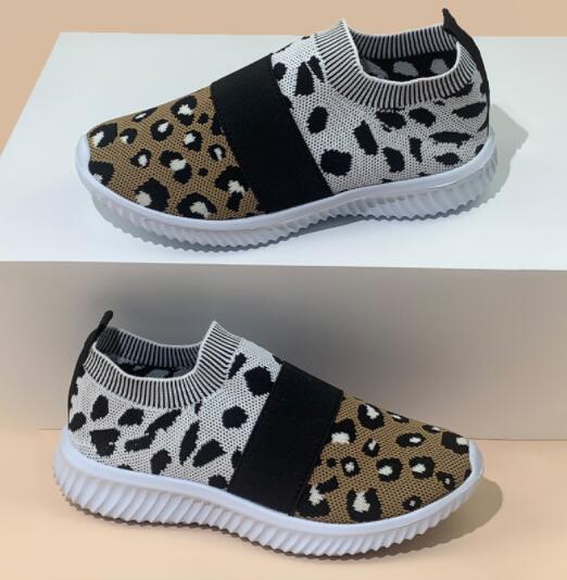 Ladies Leopard Mesh Breathable Slip-On Loafers