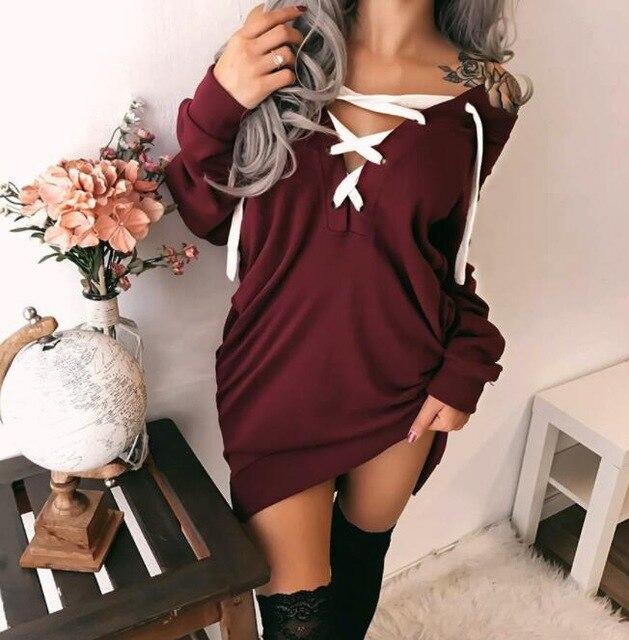 Women's Clothing - 2021 Sexy Deep V Neck Lace-up Pocket Casual Sweatshirt