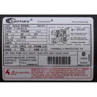 Motor, Century, 0.5hp, 115v/230v, 1-Spd, 56Yfr, SQFL