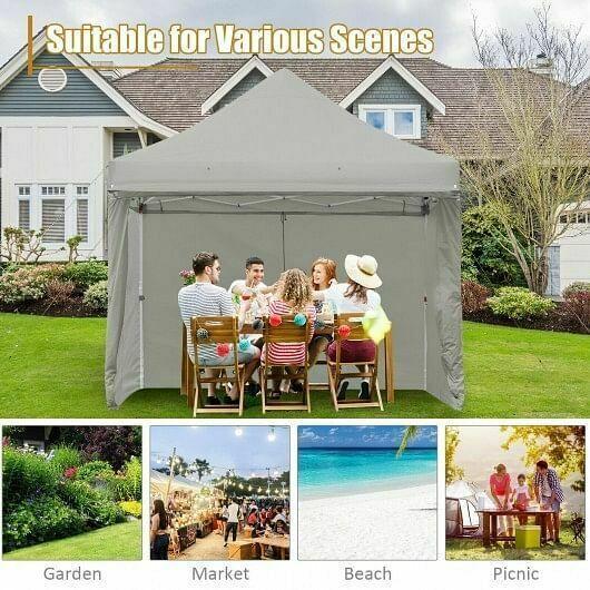 10x10ft Pop up Gazebo with 4 Height and Adjust Folding  Awning -Gray - Color: G