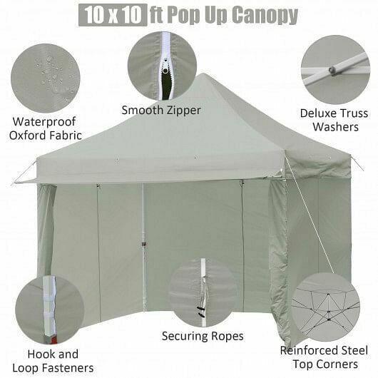 10x10ft Pop up Gazebo with 4 Height and Adjust Folding  Awning -Gray - Color: G