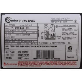 Motor, Century, 1.5hp, 230v, 2-Spd, 56Yfr, SQFL, EE
