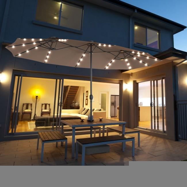 15 Ft Patio LED Crank Solar Powered 36 Lights Umbrella Base
