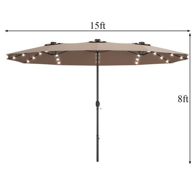 15 Ft Patio LED Crank Solar Powered 36 Lights Umbrella Base